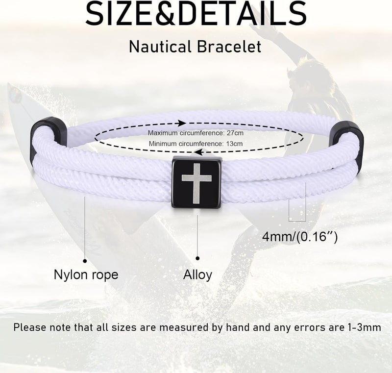 TempBeau Store Braided Men Rope Cross Bracelet - Adjustable Tree of Life Cord Surfing Bracelet, Handmade Nautical Navy Marine String Bracelet with Metal Knot, Easter Women Bracelets Gifts - Image 5